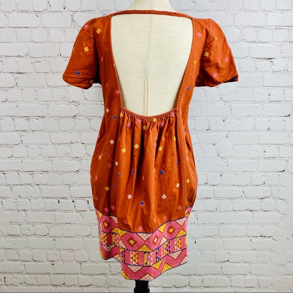 Free People Burnt Orange Embroidered Boho Dress - Picture 6 of 11